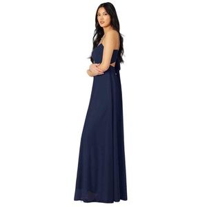 Azazie Stephanie A-Line Bow Mesh Floor-length Dress - Navy blue - Women’s size 4